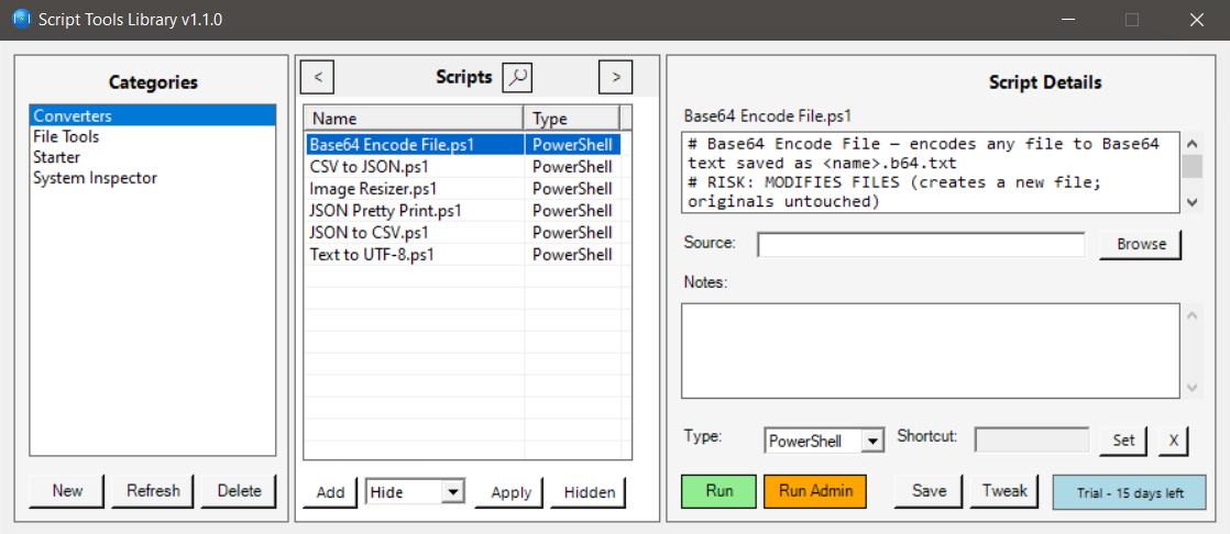 The code preview pane showing a script whose first line is a # RISK: header